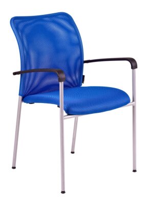 Konferenční židle Triton Grey, šedá konstrukce, modrý potah