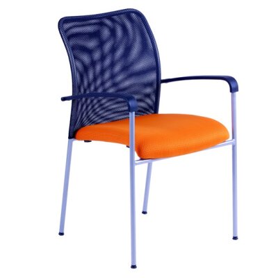 Konferenční židle Triton NET, šedá konstrukce, oranžový sedák